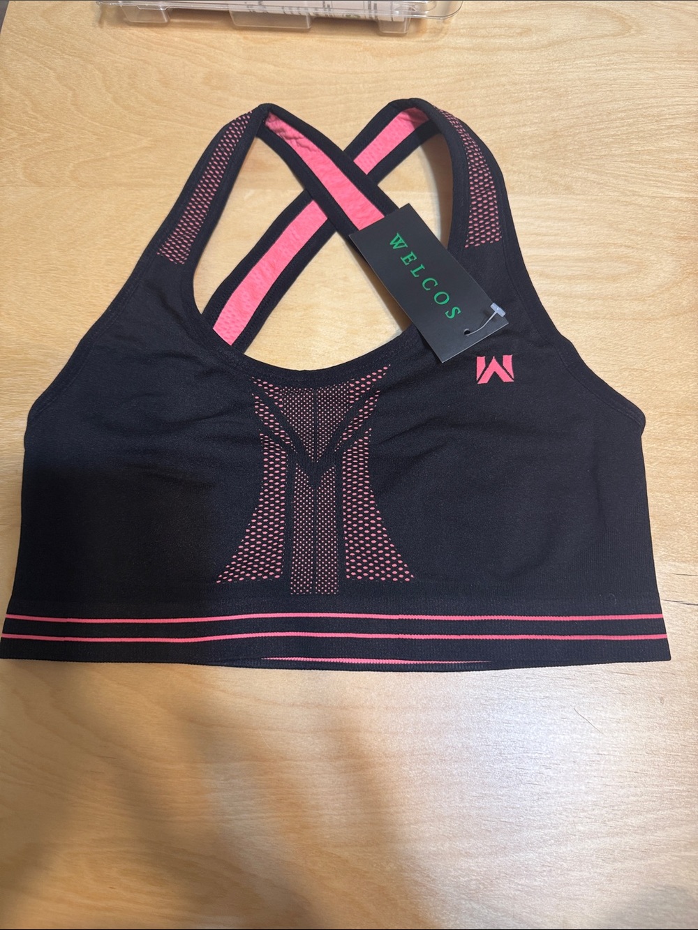 Black & Coral  Cross-Back Welcos Sports Bra Size Large (fits like a small,) NWT